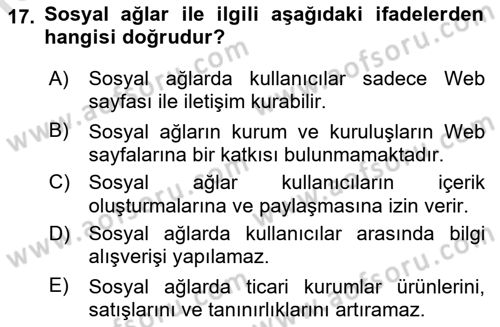 İnternet Ve Web Programlama Dersi 2022 - 2023 Yılı (Final) Dönem Sonu Sınav Soruları 17. Soru