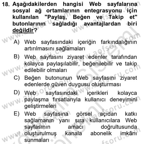 İnternet Ve Web Programlama Dersi 2022 - 2023 Yılı (Final) Dönem Sonu Sınav Soruları 18. Soru
