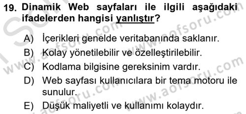 İnternet Ve Web Programlama Dersi 2022 - 2023 Yılı (Final) Dönem Sonu Sınav Soruları 19. Soru