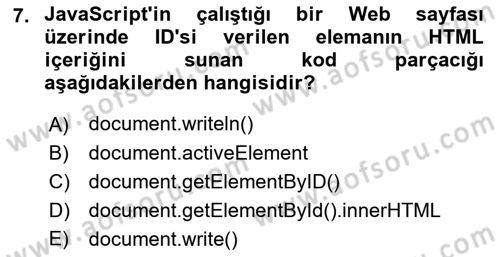 İnternet Ve Web Programlama Dersi 2022 - 2023 Yılı (Final) Dönem Sonu Sınav Soruları 7. Soru
