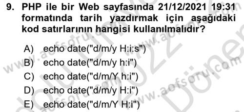 İnternet Ve Web Programlama Dersi 2022 - 2023 Yılı (Final) Dönem Sonu Sınav Soruları 9. Soru