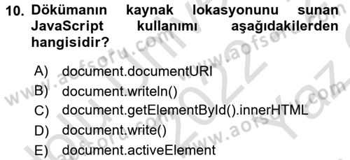 İnternet Ve Web Programlama Dersi 2022 - 2023 Yılı Yaz Okulu Sınav Soruları 10. Soru