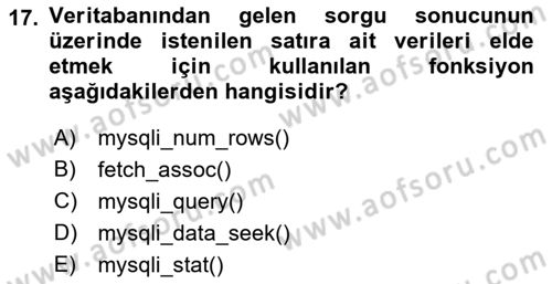 İnternet Ve Web Programlama Dersi 2022 - 2023 Yılı Yaz Okulu Sınav Soruları 17. Soru