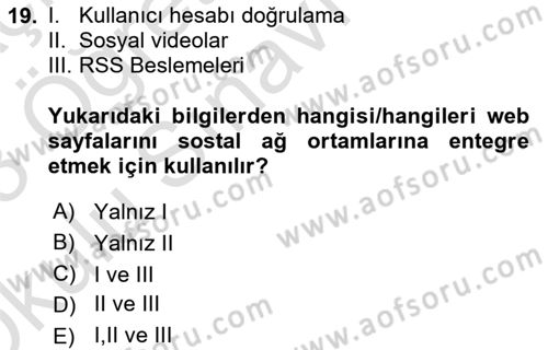 İnternet Ve Web Programlama Dersi 2022 - 2023 Yılı Yaz Okulu Sınav Soruları 19. Soru
