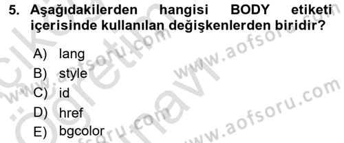 İnternet Ve Web Programlama Dersi 2022 - 2023 Yılı Yaz Okulu Sınav Soruları 5. Soru