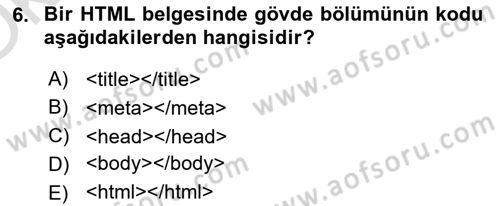 İnternet Ve Web Programlama Dersi 2022 - 2023 Yılı Yaz Okulu Sınav Soruları 6. Soru