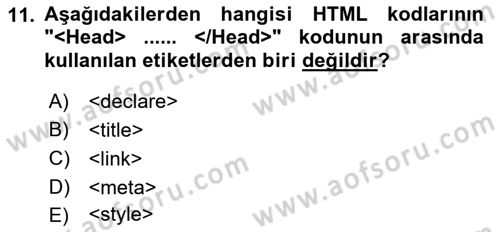 İnternet Ve Web Programlama Dersi 2023 - 2024 Yılı (Vize) Ara Sınav Soruları 11. Soru