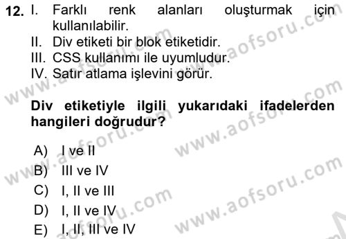İnternet Ve Web Programlama Dersi 2023 - 2024 Yılı (Vize) Ara Sınav Soruları 12. Soru