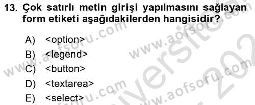 İnternet Ve Web Programlama Dersi 2023 - 2024 Yılı (Vize) Ara Sınav Soruları 13. Soru