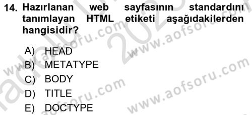 İnternet Ve Web Programlama Dersi 2023 - 2024 Yılı (Vize) Ara Sınav Soruları 14. Soru