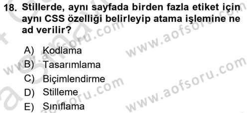 İnternet Ve Web Programlama Dersi 2023 - 2024 Yılı (Vize) Ara Sınav Soruları 18. Soru
