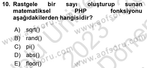 İnternet Ve Web Programlama Dersi 2023 - 2024 Yılı (Final) Dönem Sonu Sınav Soruları 10. Soru