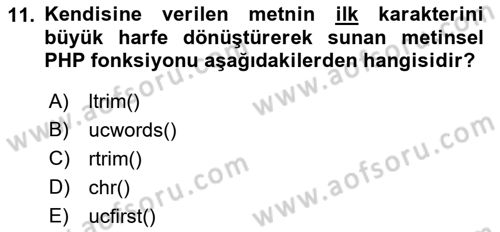 İnternet Ve Web Programlama Dersi 2023 - 2024 Yılı (Final) Dönem Sonu Sınav Soruları 11. Soru
