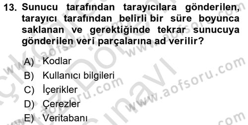 İnternet Ve Web Programlama Dersi 2023 - 2024 Yılı (Final) Dönem Sonu Sınav Soruları 13. Soru