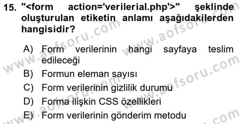 İnternet Ve Web Programlama Dersi 2023 - 2024 Yılı (Final) Dönem Sonu Sınav Soruları 15. Soru