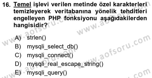 İnternet Ve Web Programlama Dersi 2023 - 2024 Yılı (Final) Dönem Sonu Sınavı 16. Soru