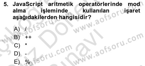 İnternet Ve Web Programlama Dersi 2023 - 2024 Yılı (Final) Dönem Sonu Sınav Soruları 5. Soru