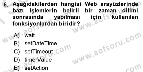 İnternet Ve Web Programlama Dersi 2023 - 2024 Yılı (Final) Dönem Sonu Sınav Soruları 6. Soru