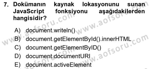 İnternet Ve Web Programlama Dersi 2023 - 2024 Yılı (Final) Dönem Sonu Sınav Soruları 7. Soru