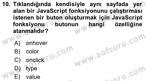 İnternet Ve Web Programlama Dersi 2023 - 2024 Yılı Yaz Okulu Sınav Soruları 10. Soru
