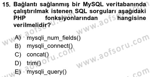 İnternet Ve Web Programlama Dersi 2023 - 2024 Yılı Yaz Okulu Sınav Soruları 15. Soru