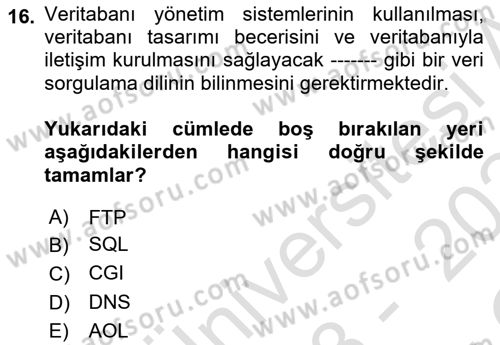 İnternet Ve Web Programlama Dersi 2023 - 2024 Yılı Yaz Okulu Sınav Soruları 16. Soru