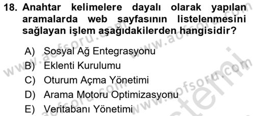 İnternet Ve Web Programlama Dersi 2023 - 2024 Yılı Yaz Okulu Sınav Soruları 18. Soru