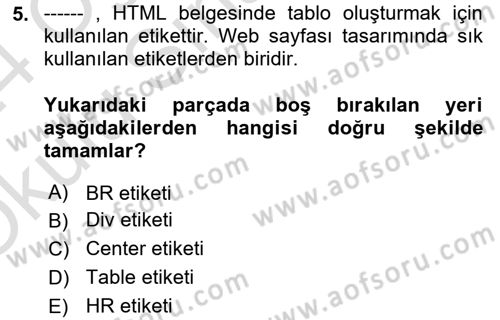 İnternet Ve Web Programlama Dersi 2023 - 2024 Yılı Yaz Okulu Sınav Soruları 5. Soru