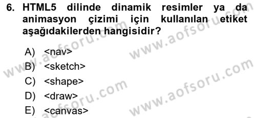İnternet Ve Web Programlama Dersi 2023 - 2024 Yılı Yaz Okulu Sınav Soruları 6. Soru