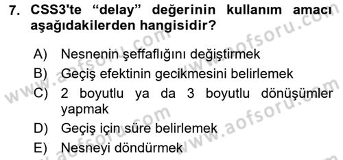 İnternet Ve Web Programlama Dersi 2023 - 2024 Yılı Yaz Okulu Sınav Soruları 7. Soru