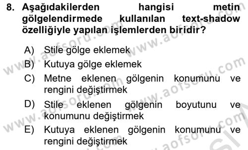 İnternet Ve Web Programlama Dersi 2023 - 2024 Yılı Yaz Okulu Sınav Soruları 8. Soru
