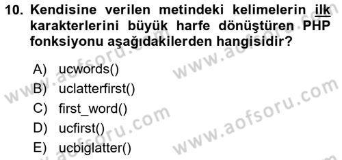 İnternet Ve Web Programlama Dersi 2024 - 2025 Yılı (Final) Dönem Sonu Sınav Soruları 10. Soru