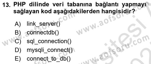 İnternet Ve Web Programlama Dersi 2024 - 2025 Yılı (Final) Dönem Sonu Sınav Soruları 13. Soru