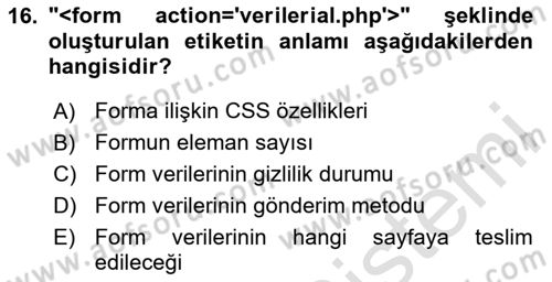 İnternet Ve Web Programlama Dersi 2024 - 2025 Yılı (Final) Dönem Sonu Sınav Soruları 16. Soru
