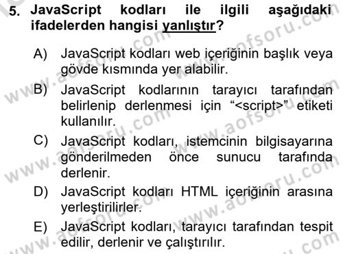İnternet Ve Web Programlama Dersi 2024 - 2025 Yılı (Final) Dönem Sonu Sınav Soruları 5. Soru