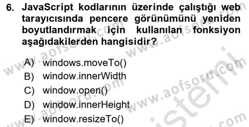 İnternet Ve Web Programlama Dersi 2024 - 2025 Yılı (Final) Dönem Sonu Sınav Soruları 6. Soru