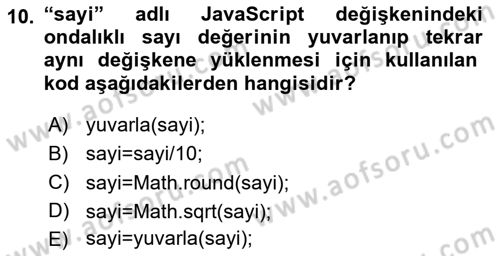 İnternet Ve Web Programlama Dersi 2024 - 2025 Yılı Yaz Okulu Sınav Soruları 10. Soru