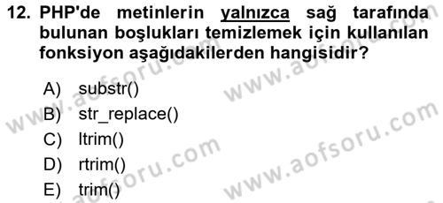 İnternet Ve Web Programlama Dersi 2024 - 2025 Yılı Yaz Okulu Sınav Soruları 12. Soru