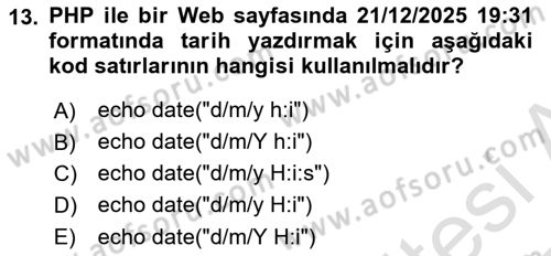 İnternet Ve Web Programlama Dersi 2024 - 2025 Yılı Yaz Okulu Sınav Soruları 13. Soru