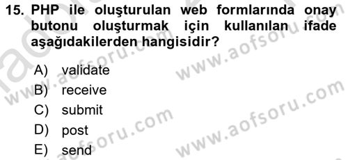 İnternet Ve Web Programlama Dersi 2024 - 2025 Yılı Yaz Okulu Sınav Soruları 15. Soru