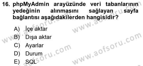 İnternet Ve Web Programlama Dersi 2024 - 2025 Yılı Yaz Okulu Sınav Soruları 16. Soru