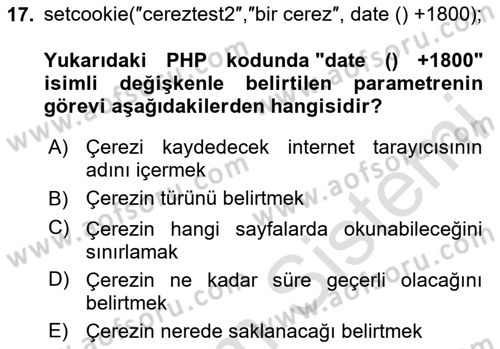 İnternet Ve Web Programlama Dersi 2024 - 2025 Yılı Yaz Okulu Sınav Soruları 17. Soru