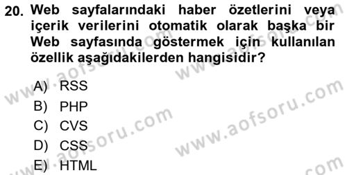 İnternet Ve Web Programlama Dersi 2024 - 2025 Yılı Yaz Okulu Sınav Soruları 20. Soru