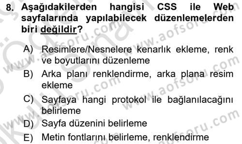 İnternet Ve Web Programlama Dersi 2024 - 2025 Yılı Yaz Okulu Sınav Soruları 8. Soru