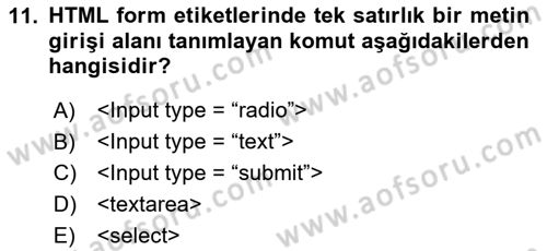 İnternet Ve Web Programlama Dersi 2025 - 2026 Yılı (Vize) Ara Sınav Soruları 11. Soru