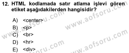 İnternet Ve Web Programlama Dersi 2025 - 2026 Yılı (Vize) Ara Sınav Soruları 12. Soru