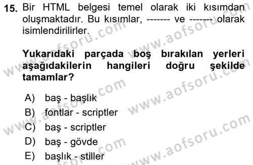 İnternet Ve Web Programlama Dersi 2025 - 2026 Yılı (Vize) Ara Sınav Soruları 15. Soru