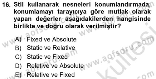 İnternet Ve Web Programlama Dersi 2025 - 2026 Yılı (Vize) Ara Sınav Soruları 16. Soru