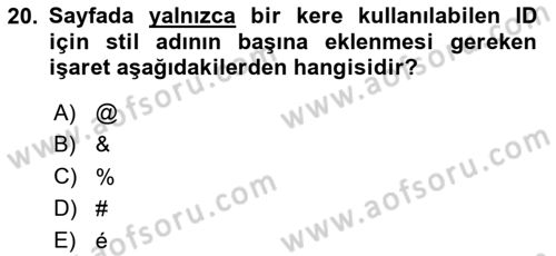 İnternet Ve Web Programlama Dersi 2025 - 2026 Yılı (Vize) Ara Sınav Soruları 20. Soru