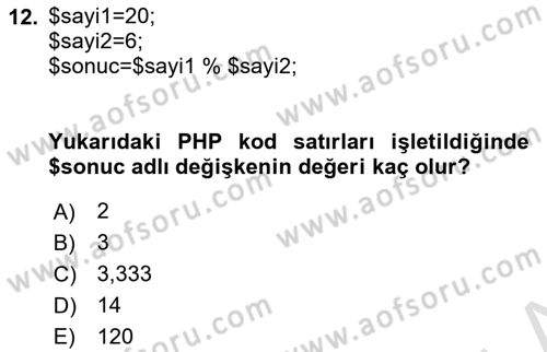 İnternet Ve Web Programlama Dersi 2025 - 2026 Yılı (Final) Dönem Sonu Sınav Soruları 12. Soru